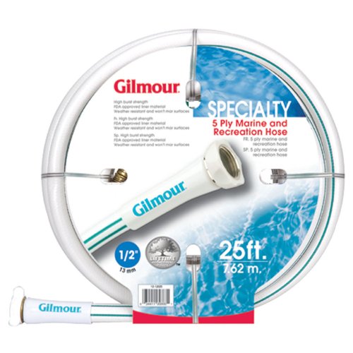 Gilmour 12 Series 5 Ply Marine & Recreation Hose 5/8 Inch x 25 Feet 12-58025 White w/Aqua Stripe