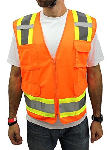 Large -Surveyor Solid Orange Two Tones Safety Vest , Ansi/ Isea 107-2010
