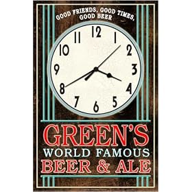 Retro style GREEN'S Beer & Ale wall clock USA