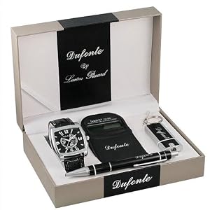 Dufonte by Lucien Piccard Men's Watch comes with a pen, touch-tone calculator, and light key chain Gift Set 90019BK