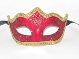Red and Gold Colombina Punta Lara Venetian Mask