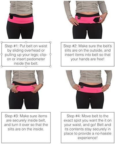 SportyJ Flip Running Belt and Pedometer - Fanny Waist Pack Running Band With Pedometer To Store Keys, Phones, Cash and Cards While Running, Walking, Hiking, Exercising and Traveling - For Women, Men, Children, and Athletes