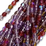 Czech Fire Polish Glass Beads 4mm Round Vineyard Purple Red Mix (100)