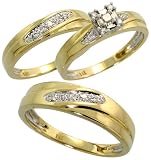 14k Yellow Gold Trio 3-Piece His (6mm) & Hers (4mm; 6mm) Wedding Band Set, w/ 0.27 Carat Baguette, Brilliant Cut & Invisible Set Diamonds; (Men's Size 9 to 12; Ladies' Size 6 to 8)