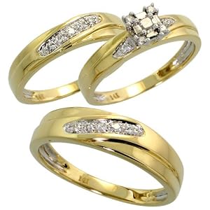 14k Yellow Gold Trio 3-Piece His (6mm) and Hers (4mm; 6mm) Wedding Band Set, w... by