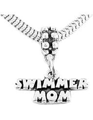 Sterling Silver Swimmer Mom Dangle Bead Charm
