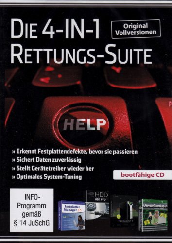 Die 4-in-1 Rettungs-Suite - Original-Vollversionen - HDD Life Pro, DriverGenius 7, PC-Booster 6, Festplatten-Manager 8.5 (DVD-Box)