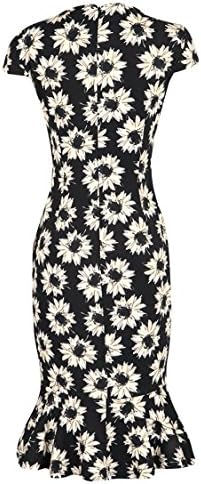 Qearling Womens 2015 New Fashion Summer Sunflower Printed Flounce Pencil Dress Fishtail Skirt S