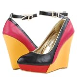 Casa Colorblock Ankle Strap Pointed Wedge Heels BLACK
