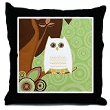 Retro Mod Green Owl on a Branch Throw Pillow 18"
