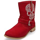 MQ23 Damen schicke Halbshaft-Stiefeletten mit Blockabsatz MQ1265 Red Gr. 40