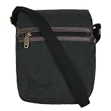 FISTRAL STYLISH TOUGH CANVAS WITH REAL LEATHER TRIM MESSENGER SHOULDER BAG (BLACK)