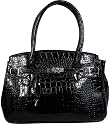 Womens Black Croc Leather Padlock Designer Shoulder Handbag