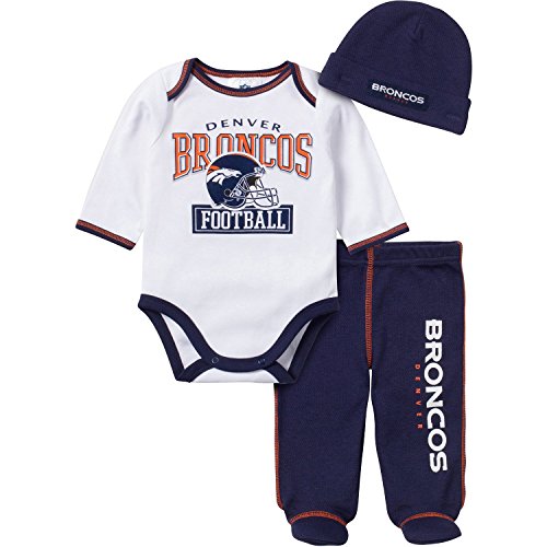 NFL Denver Broncos Baby Boy Bodysuit, Footed Pant & Cap