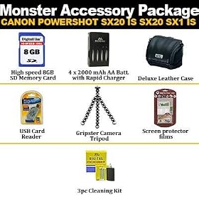 CANON POWERSHOT SX20 IS SX20 SX1 IS Accessory Kit Includes 8GB Secure Digital High Capacity (SDHC) Card Class + Original Canon SX20 PSC-4000 Case + AA Battery & Charger Set + Card Reader + Gripster Tripod + LCD Screen Protector + More
