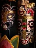 Masks in Handicraft Store, China Town, Malaysia Artists Photographic Poster Print by Wayne Walton, 48×64