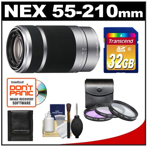 Sony Alpha NEX E-Mount 55-210mm f/4.5-6.3 OSS Zoom Lens with 32GB Card + 3 UV/FLD/PL Filters + Accessory Kit for NEX-3, NEX-C3, NEX-5, NEX-5N & NEX-7 Digital Cameras