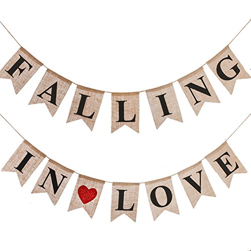 Ling's moment Rustic Falling in Love Burlap Banner, Vintage Style Burlap Banner Kit for Wedding Decoration, Party Decor, 14pcs Flags
