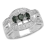 0.80 Carat Genuine Sapphire and White Topaz Silver Ring