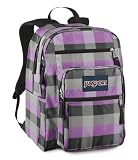 JanSport Classics Series Big Student Backpack (Grey Tar/Purple Slick Parson Plaid)