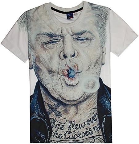 Longyang Men's 3D Printed Smoking Geezer O Neck Short Sleeve T-shirt Ivory L