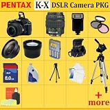 Pentax K-x Digital SLR Camera Kit(black), with 18-55mm Da Lens + Huge Accessories Package Including Wide Angle Macro Lens + 2x Telephoto + 3 Pc Filter Kit + 8gb Sdhc Memory Card + Aa Batteries with Charger + Carrying Case + Tripod & Much More !!