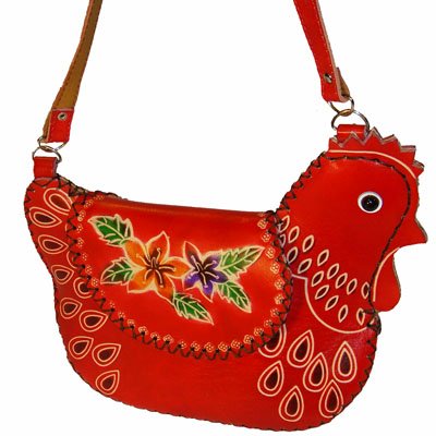 Flame Red Chicken Shape, Genuine Cowhide Leather Shoulder Bag, Hand-made & Unique. (Apparel) 