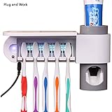 WAYCOM Toothpaste Squeezer and Holder Set Toothpaste Dispenser Family Toothbrush Sanitizer Sterilizer,5 Brush Holder (White)