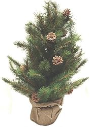 3' Evergreen Pine Christmas Tree with Burlap Sack Base & Pinecones #RC-8729