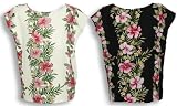 Pull-Over Blouse - Pink White Hibiscus Plumeria Panel Cap Sleeve Women's Hawaiian Aloha Blouse