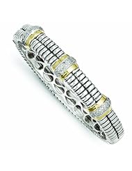 Sterling Silver with 14k Gold 1/4ct. Diamond Bangle Bracelet - Antique Boutique - Vintage Style - Jewelry