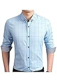 DOOXIUNDI メンズファッションカジュアル長袖チェック柄ボタンダウンシャツ (L, ブルー) [並行輸入品]