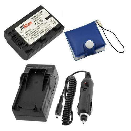 Premium Replacement Digital Camera & Camcorder Battery + Charger with Car Adapter + Memory Card Case for Sony DCR-DVD650 HX100V