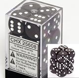 Opaque 16mm d6 Black w/White Dice Block 12 pipped dice
