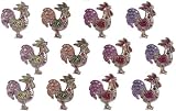 Twelve Piece Purple, Orange and Pink Mosaic Chicken Magnet Set