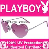 PLAYBOY SUNGLASSES Playboy Bunny Logo Rimless Pink Heart Shaped Lenses with Genuine Crystals NEW NWT