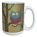 Tree-Free Greetings lm43431 Whimsical Owl on Green by Paul Brent Ceramic Mug with Full-Sized Handle, 15-Ounce