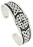 Sterling Silver Flat Cuff Bangle Bracelet with Celtic Knot Pattern 22 mm (7/8 in.) wide