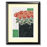 《版画》黒の花瓶と赤い薔薇 大衣(509×394mm)