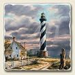 Tumbled tile trivet ~ Lighthouse Rays of Hope ~ 7.5 inch square ~ code 428