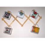 Bamboo Wood Accordian 10 Peg Wall Hat Cup Rack Expands to 26"
