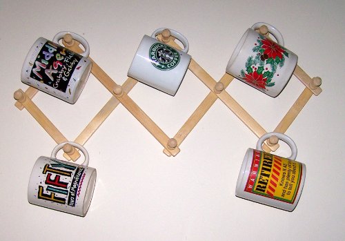 Bamboo Wood Accordian 10 Peg Wall Hat Cup Rack Expands to 26"