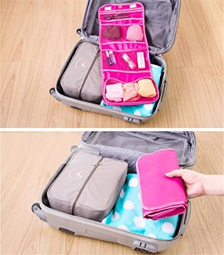 TeiLei Hanging Toiletry Kit Makeup Bag / Travelling Wash Cosmetic Storage Bag / Home Space Saver Bag / Foldable Travel Organizer Case (Rose Red)