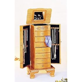 Deluxe Light Oak Wood Finish Jewelry Armoire