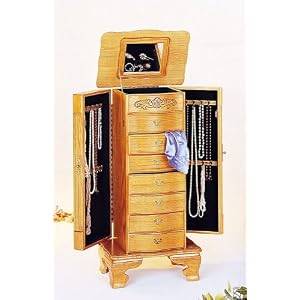 Deluxe Light Oak Wood Finish Jewelry Armoire