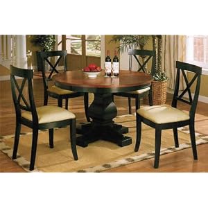 5pc Antique Style Black Finish Wood Round Dining Table and 4 Chairs Set by 