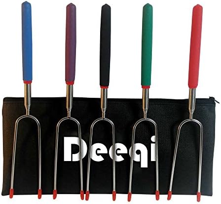 DEEQI Multi Color Telescoping Marshmallow Roasting Sticks, 35 Inch Barbecue Skewers, Barbecue Smores &amp; Hot Dog Fork Skewers for Campfire Cooking, Set of 5