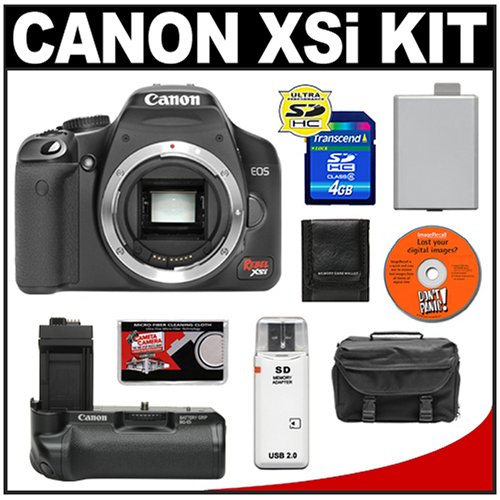 Canon EOS Digital Rebel XSi 12.2-Megapixel SLR Camera (BLACK) with Canon BG-E5 Battery Grip + LP-E5 Battery + Case + Cameta Bonus Accessory Kit
