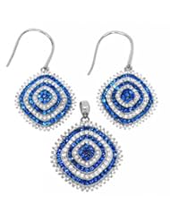 Zirconia by Debbie 925 Silver Blue and Clear Micro Pave Earring and Pendant Set