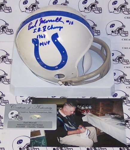 Earl Morrall Autographed/Hand Signed Baltimore Colts 2-Bar Mini Helmet with HOF& SB Ch Inscription